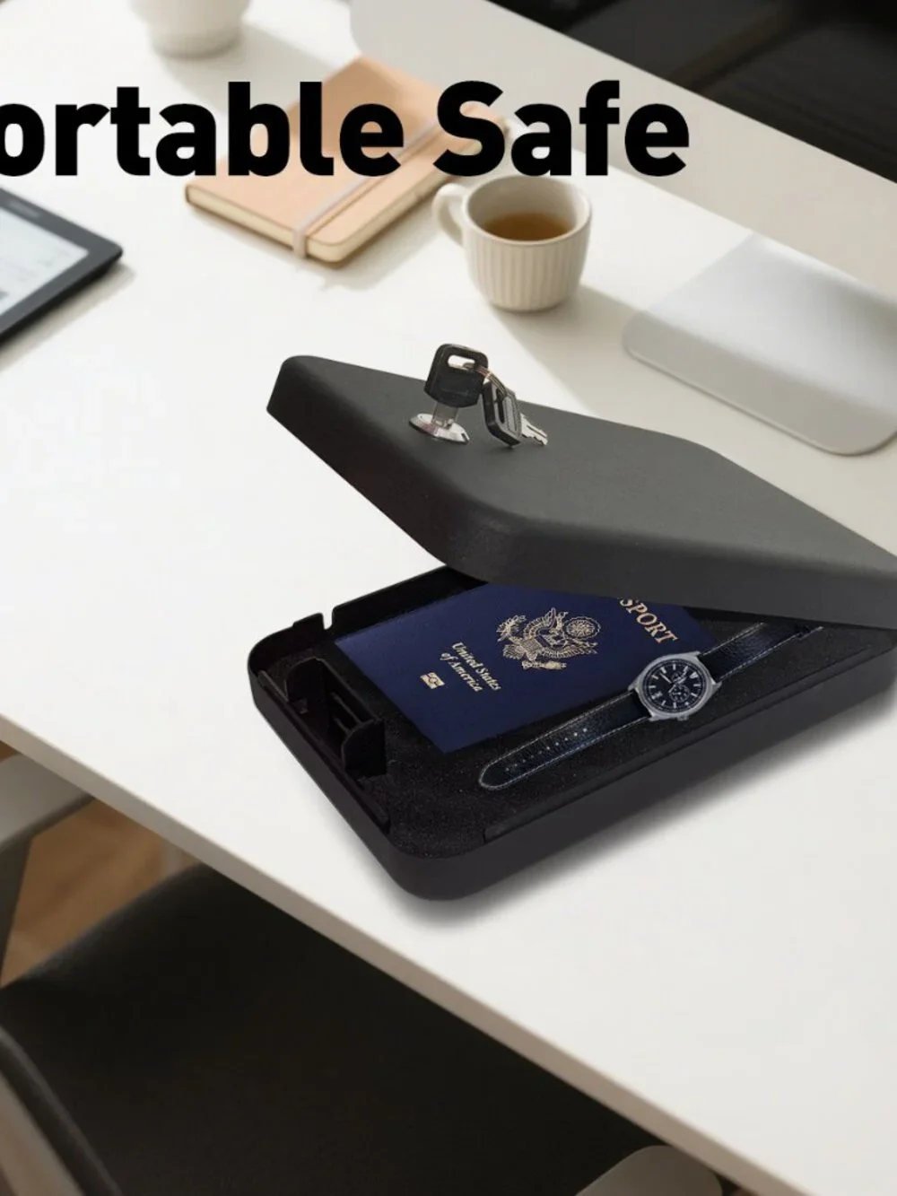 Pistol Safe Portable Travel Handgun Lock Box, Heavy Duty Steel Key Lock Gun Safe